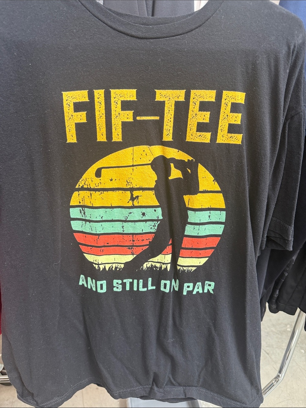 Gildan Black Short Sleeve Tee with Yellow, Teal & Red Golf Graphic